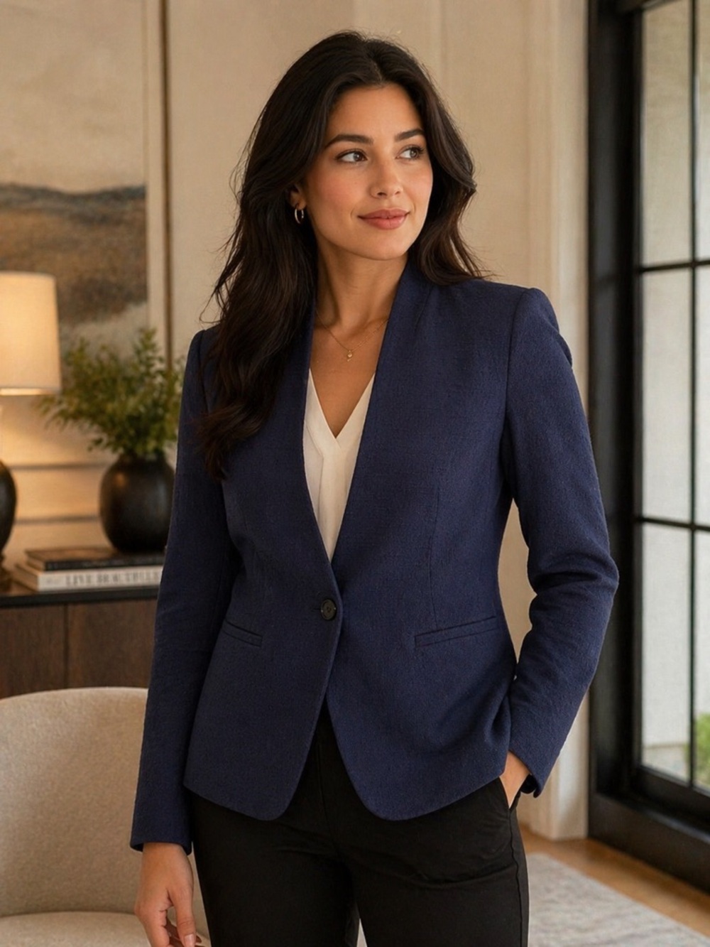 NWT LOFT Navy Textured Blazer Size 4 – Tailored One Button Career Jacket